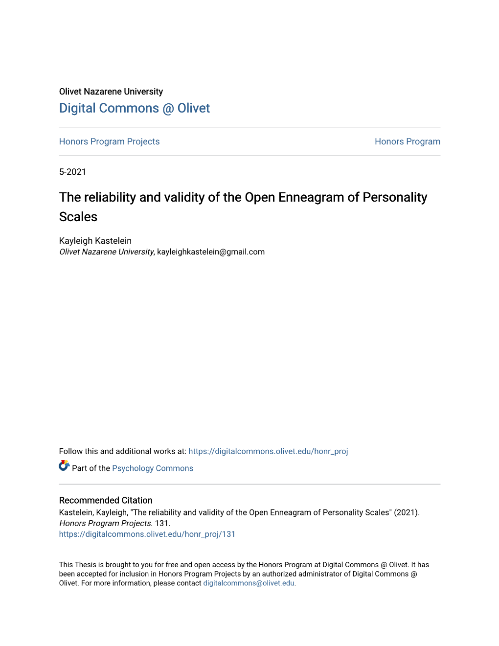 The Reliability and Validity of the Open Enneagram of Personality Scales