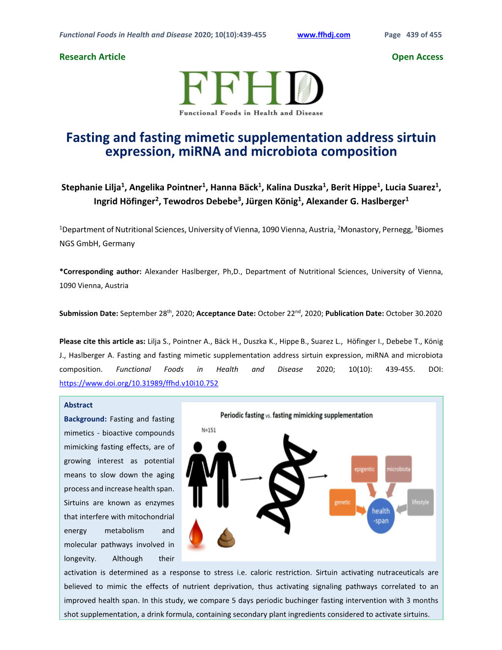 Fasting and Fasting Mimetic Supplementation Address Sirtuin Expression, Mirna and Microbiota Composition