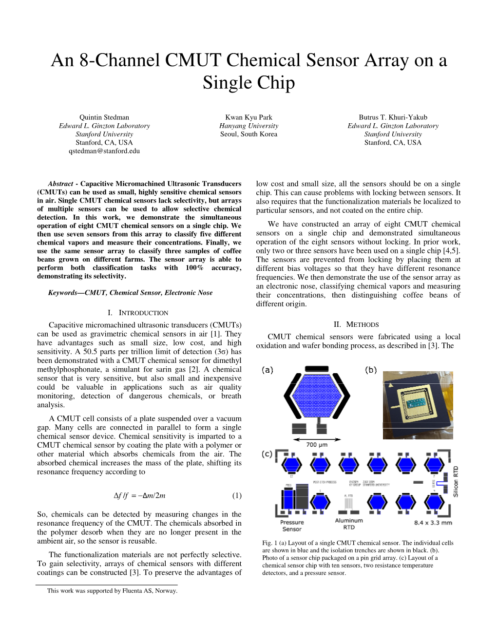 An 8-Channel CMUT Chemical Sensor Array on a Single Chip