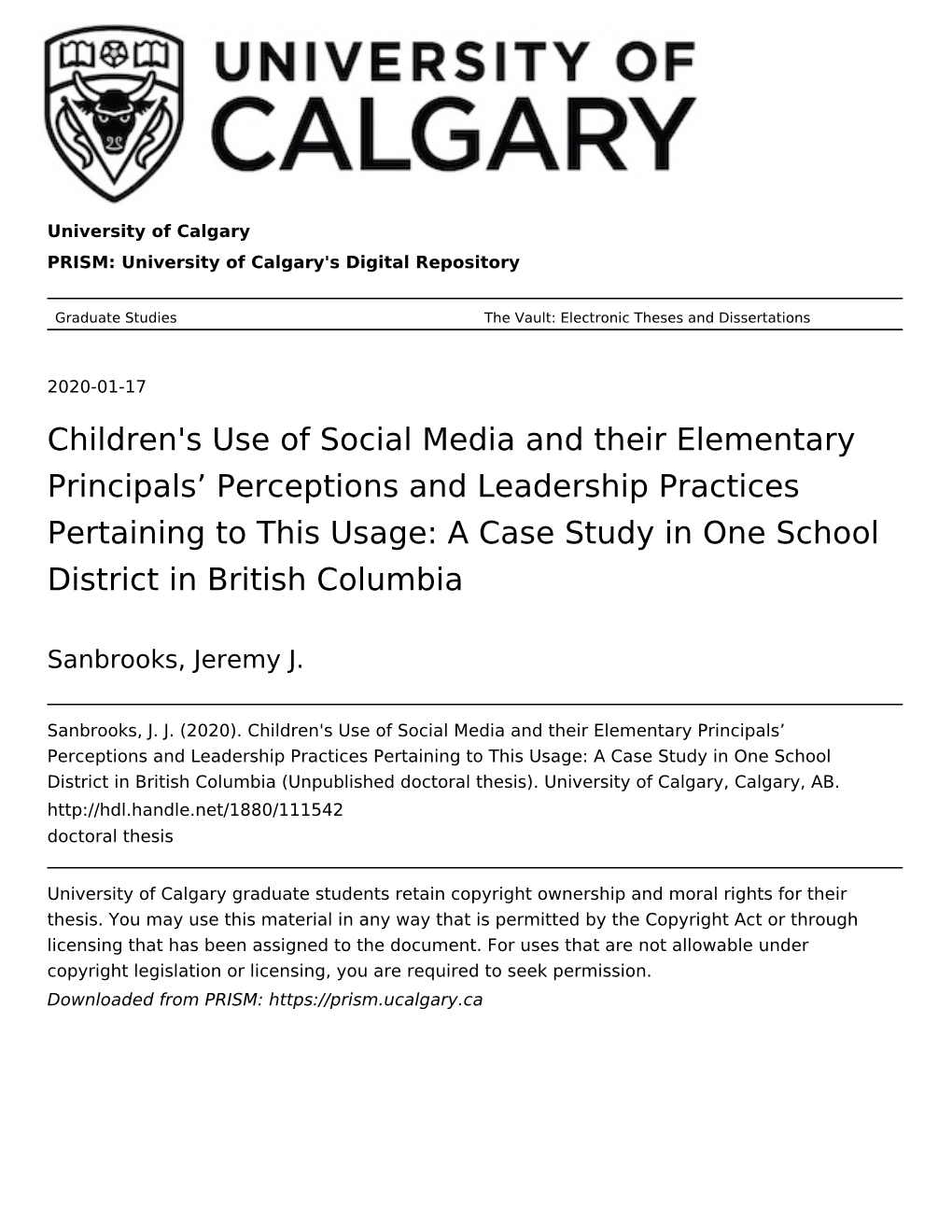 Children's Use of Social Media and Their Elementary Principals
