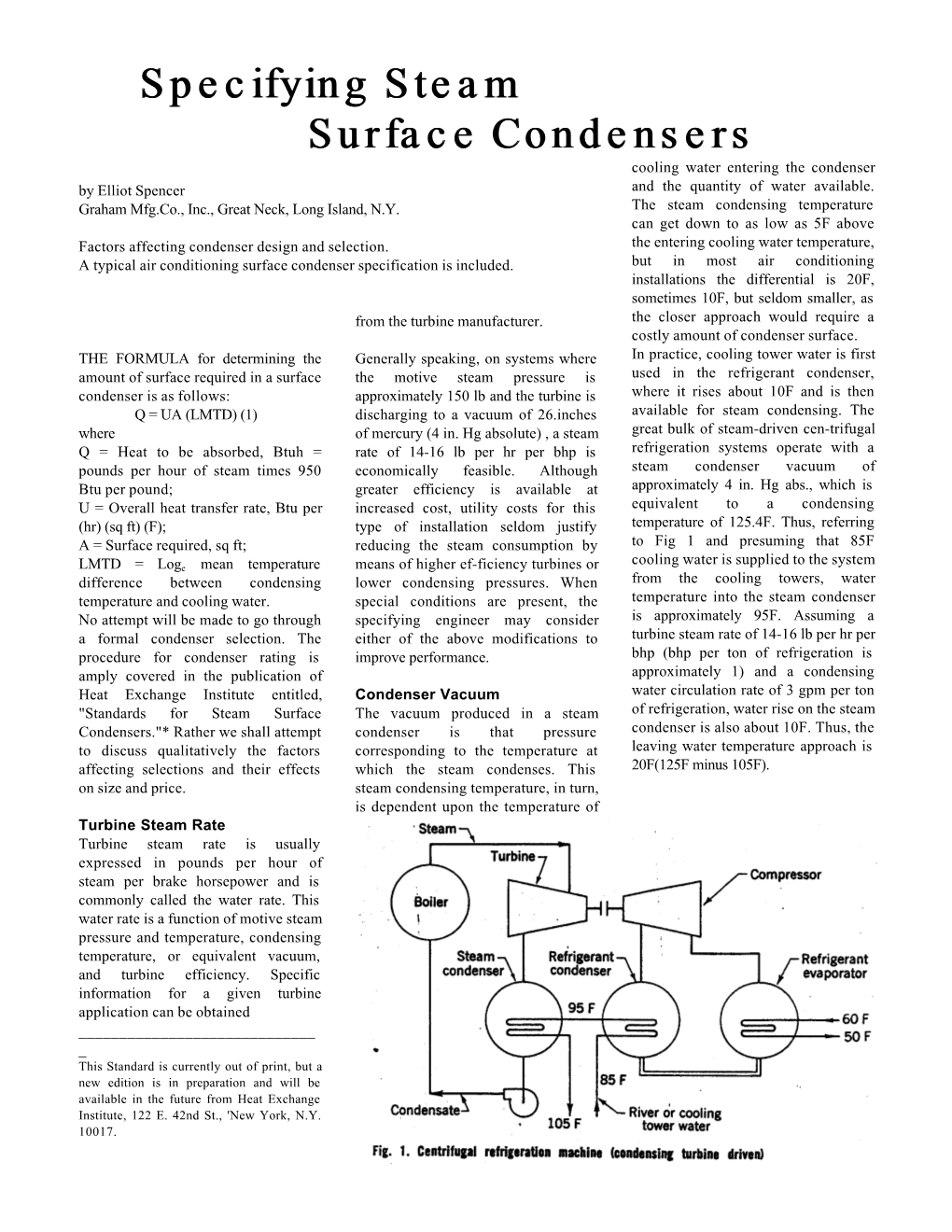 Specifying Steam Surface Condensers Cooling Water Entering the Condenser by Elliot Spencer and the Quantity of Water Available