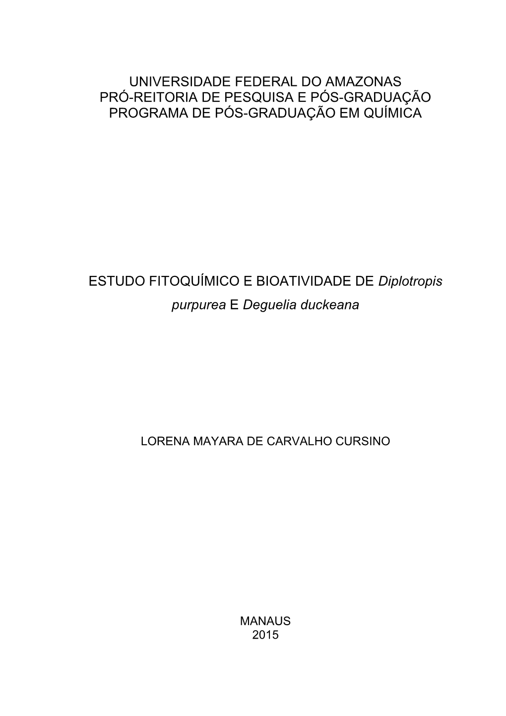Universidade Federal Do Amazonas Pró-Reitoria De Pesquisa E Pós-Graduação Programa De Pós-Graduação Em Química Estudo Fi
