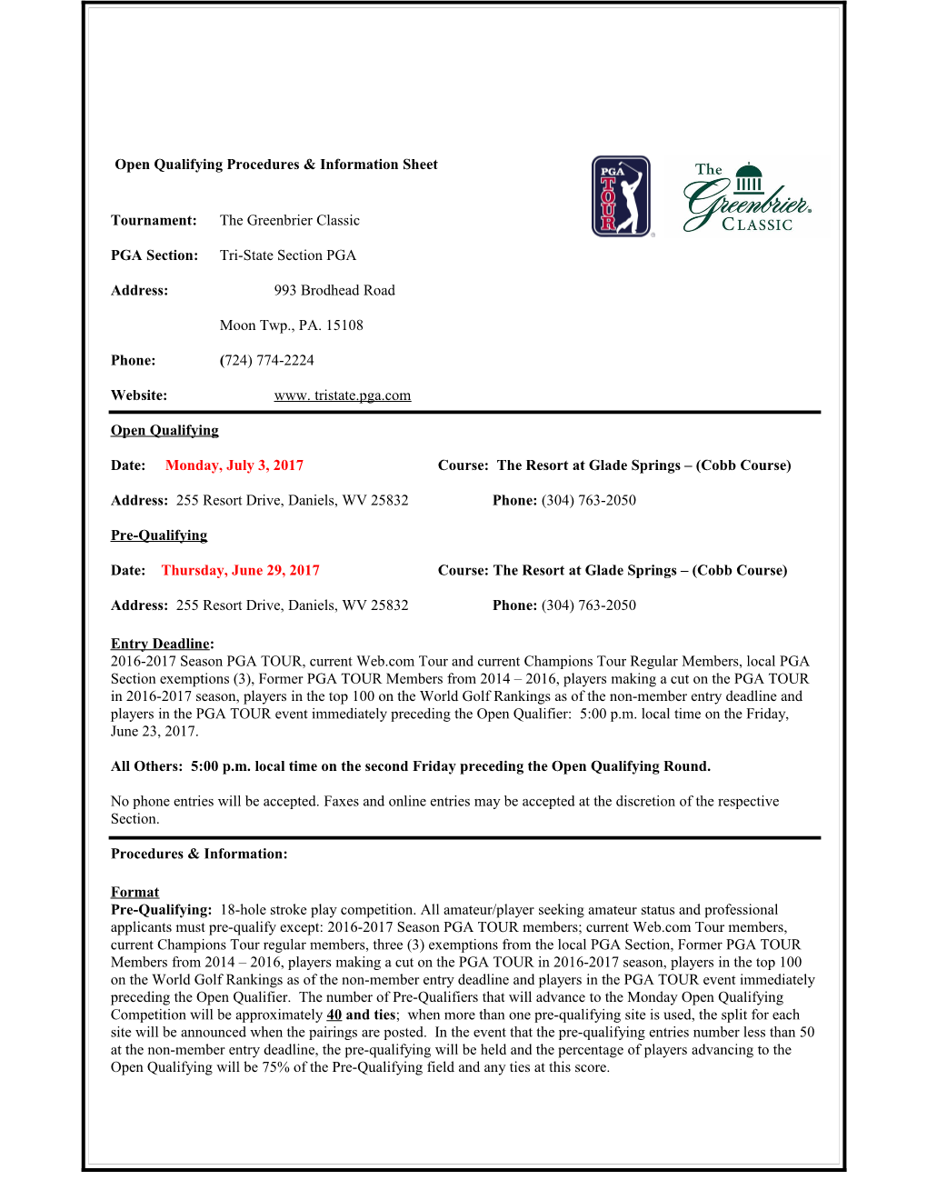 Open Qualifying Procedures & Information Sheet