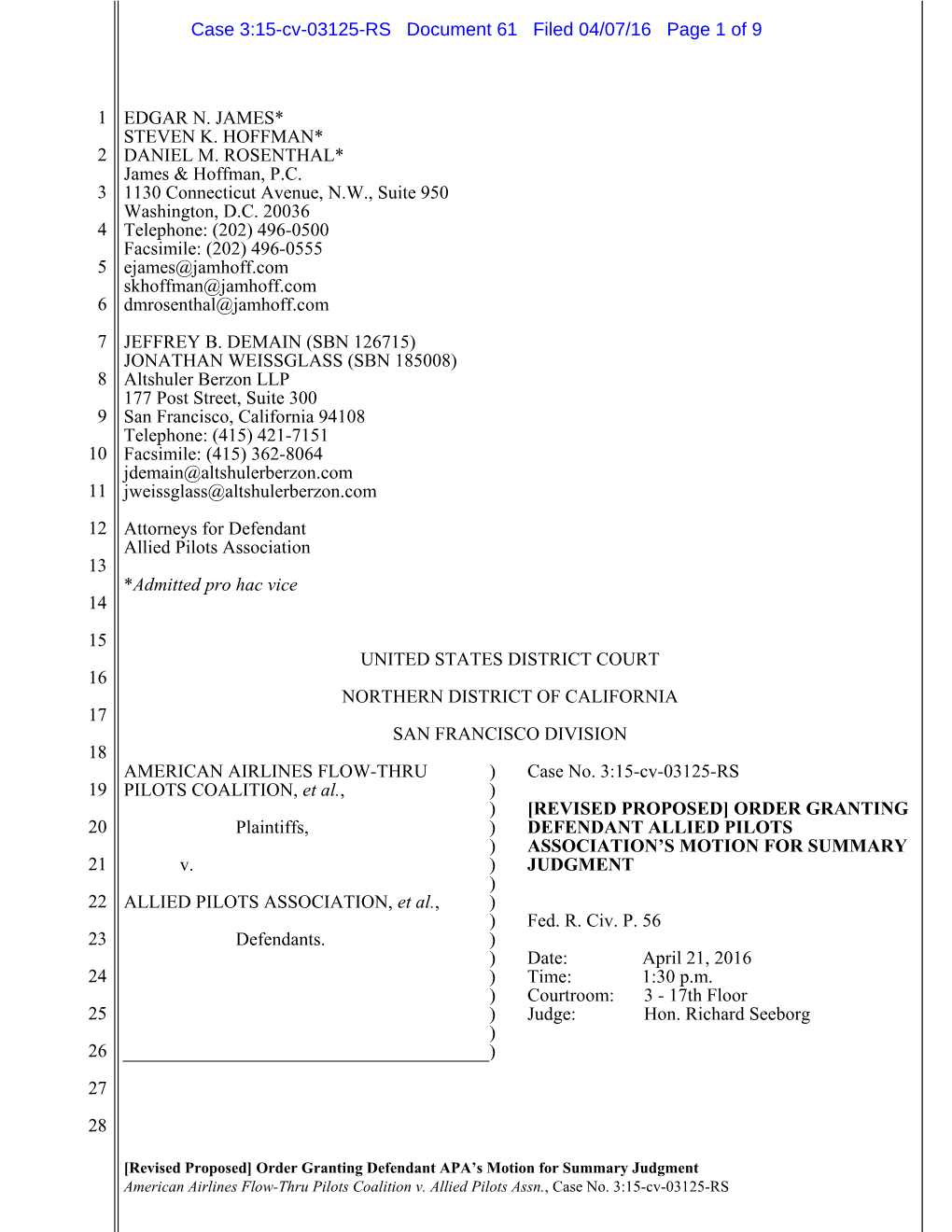 Rev. Prop Order Granting APA Motion for Summary Judgment.Pdf