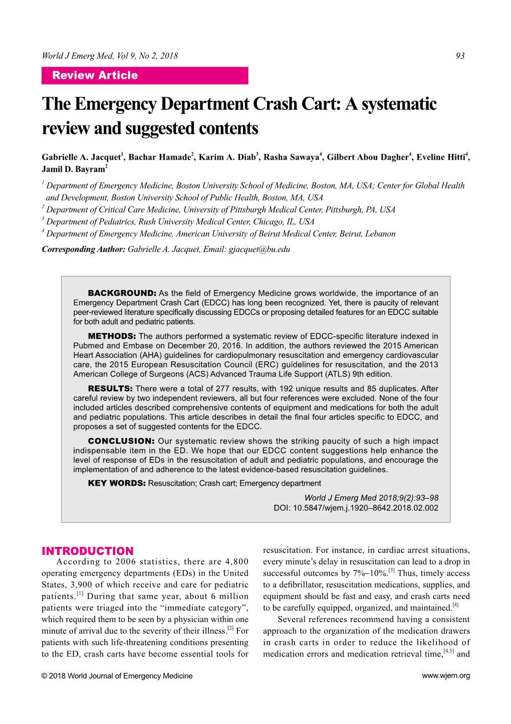 The Emergency Department Crash Cart: a Systematic Review and Suggested Contents