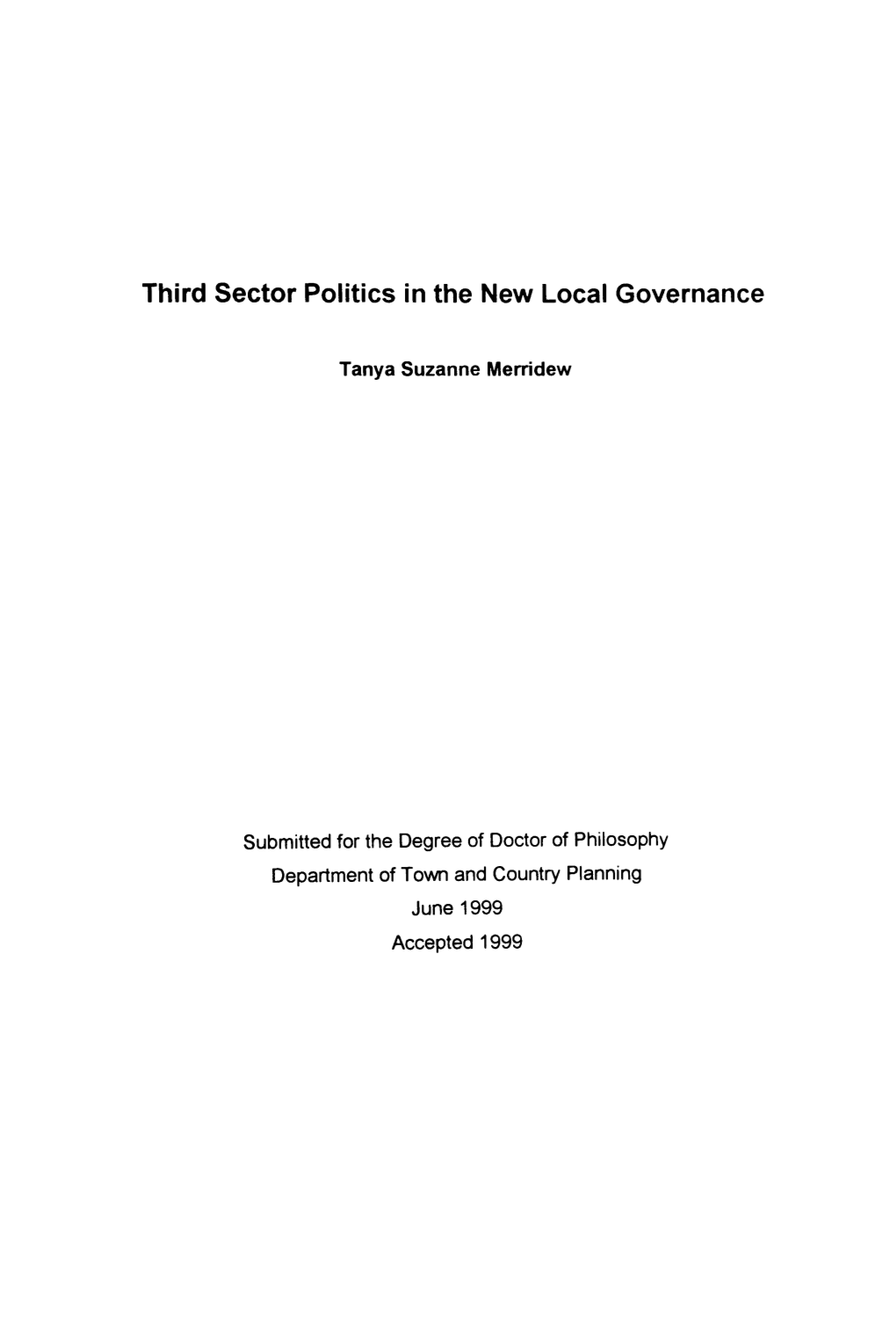 Third Sector Politics in the New Local Governance