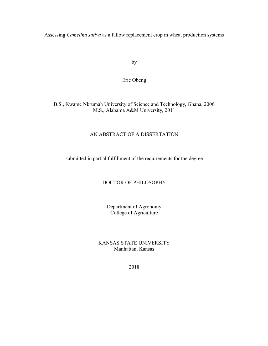 Assessing Camelina Sativa As a Fallow Replacement Crop in Wheat Production Systems