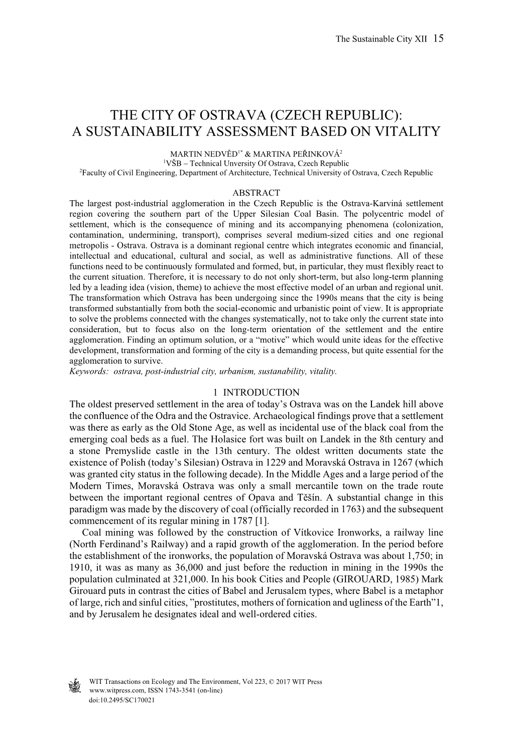Czech Republic): a Sustainability Assessment Based on Vitality