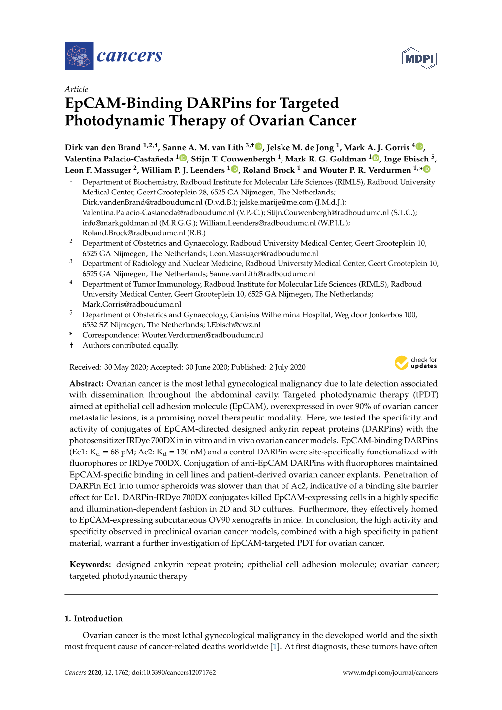 Epcam-Binding Darpins for Targeted Photodynamic Therapy of Ovarian Cancer