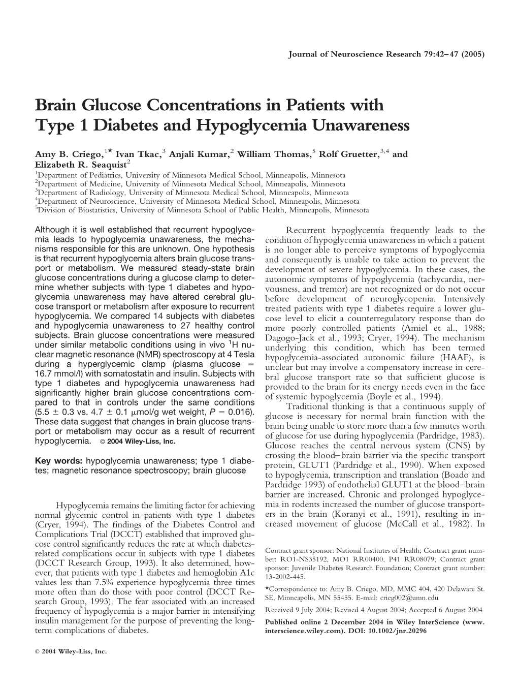 Brain Glucose Concentrations in Patients with Type 1 Diabetes and Hypoglycemia Unawareness