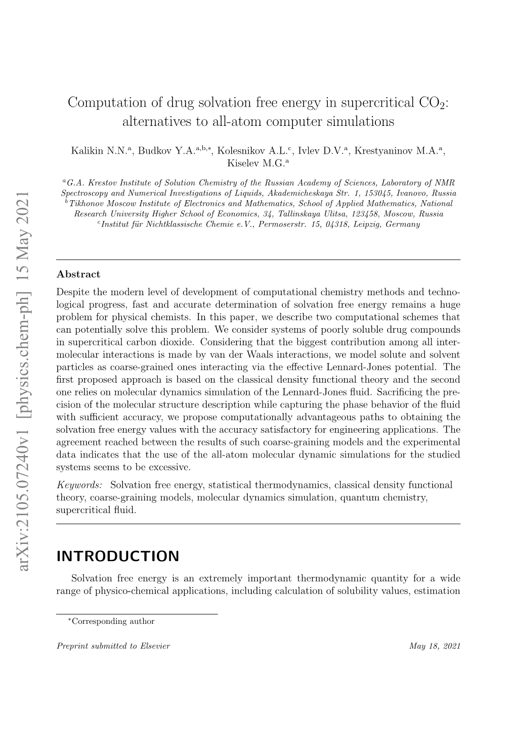 Computation of Drug Solvation Free Energy in Supercritical CO2: Alternatives to All-Atom Computer Simulations