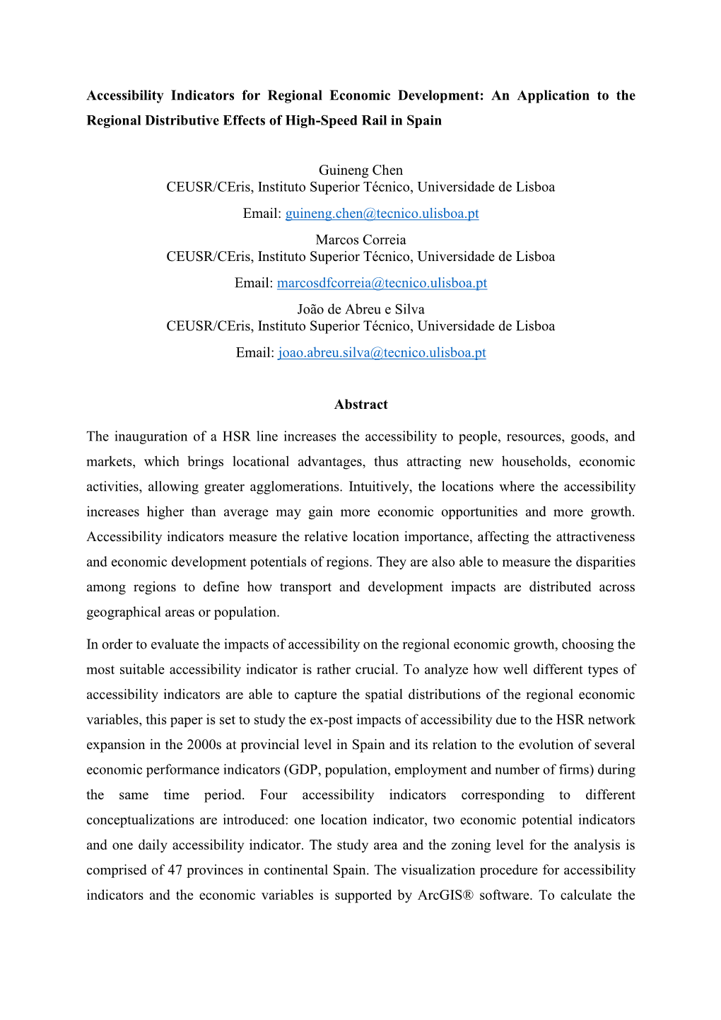 Accessibility Indicators for Regional Economic Development: an Application to the Regional Distributive Effects of High-Speed Rail in Spain