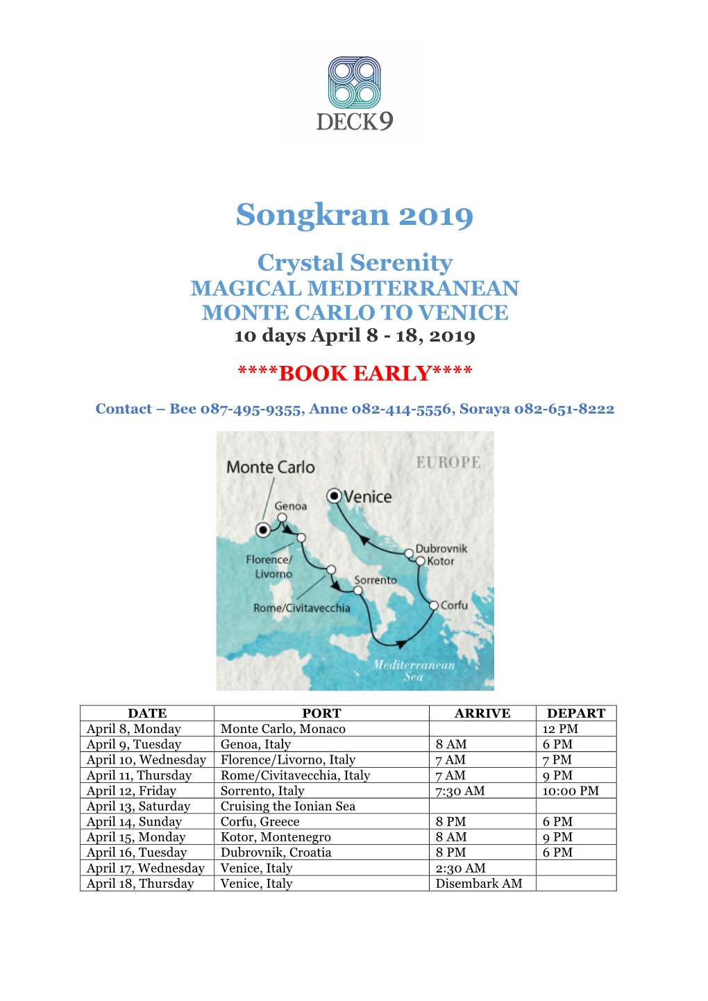 Songkran 2019 Crystal Serenity MAGICAL MEDITERRANEAN MONTE CARLO to VENICE 10 Days April 8 - 18, 2019 ****BOOK EARLY****