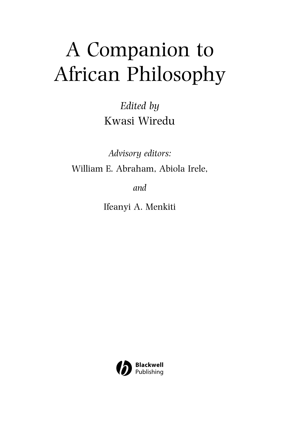 A Companion to African Philosophy