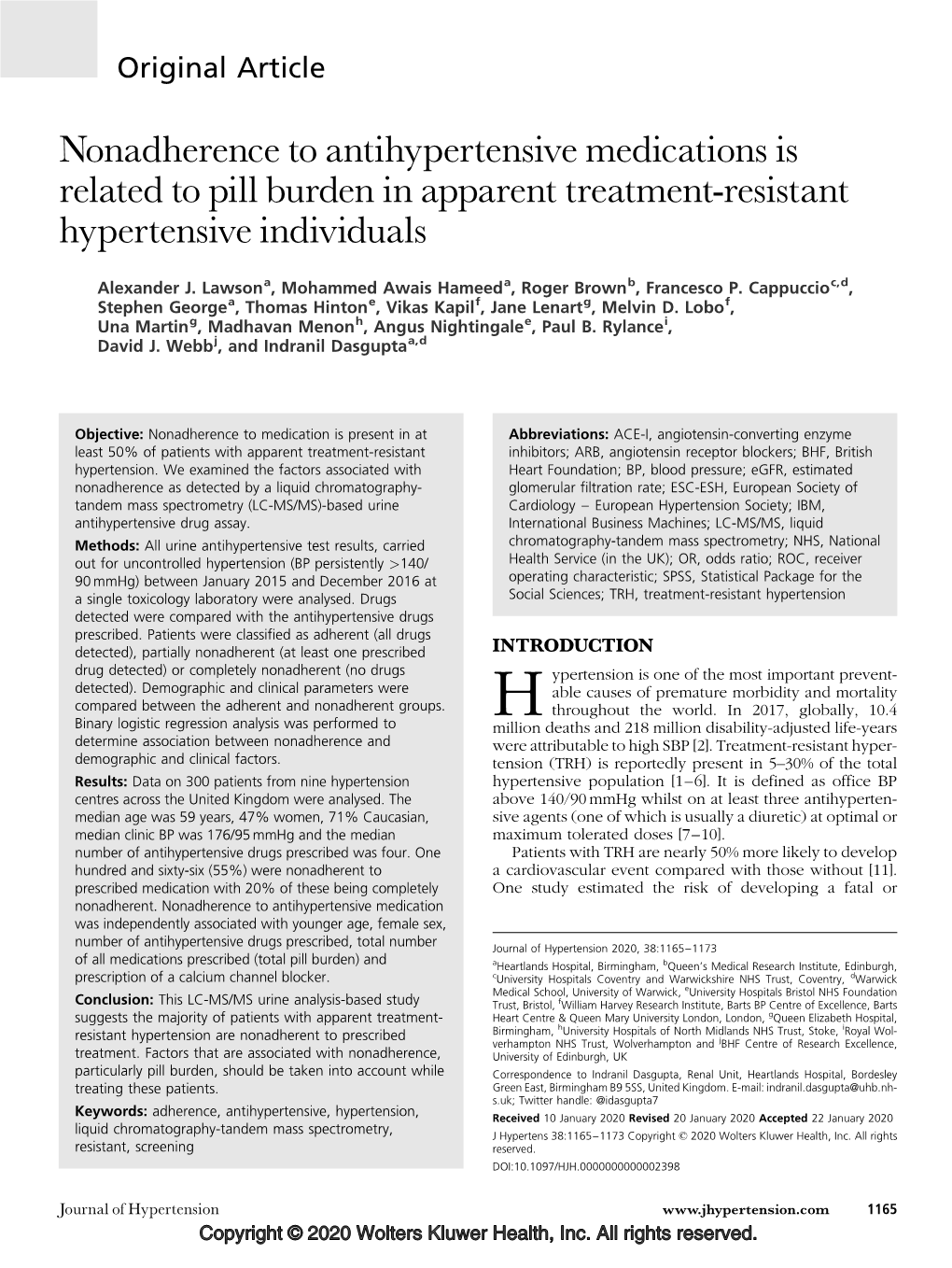 Nonadherence to Antihypertensive Medications Is Related to Pill Burden in Apparent Treatment-Resistant Hypertensive Individuals