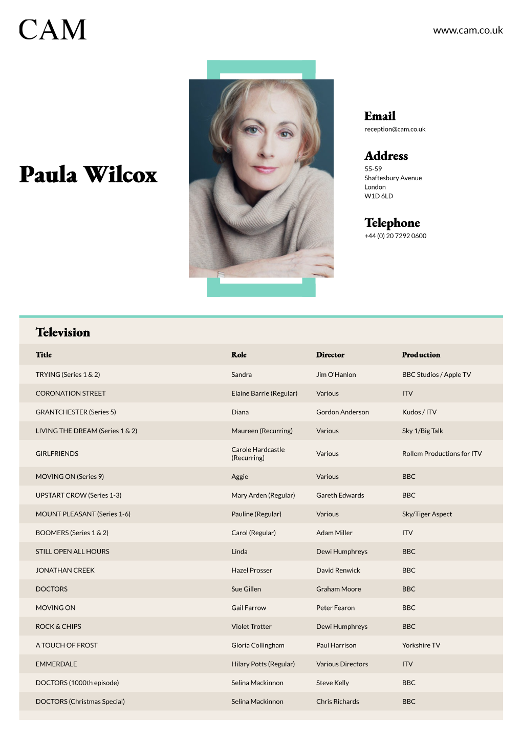 Paula Wilcox Shaftesbury Avenue London W1D 6LD