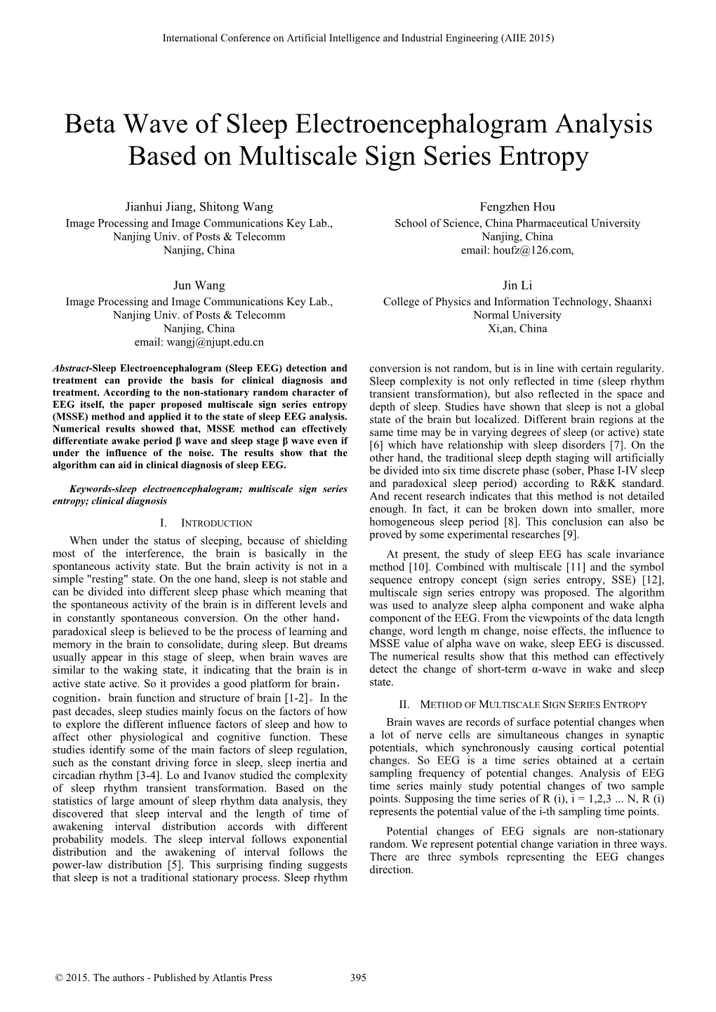 Beta Wave of Sleep Electroencephalogram Analysis Based on Multiscale Sign Series Entropy