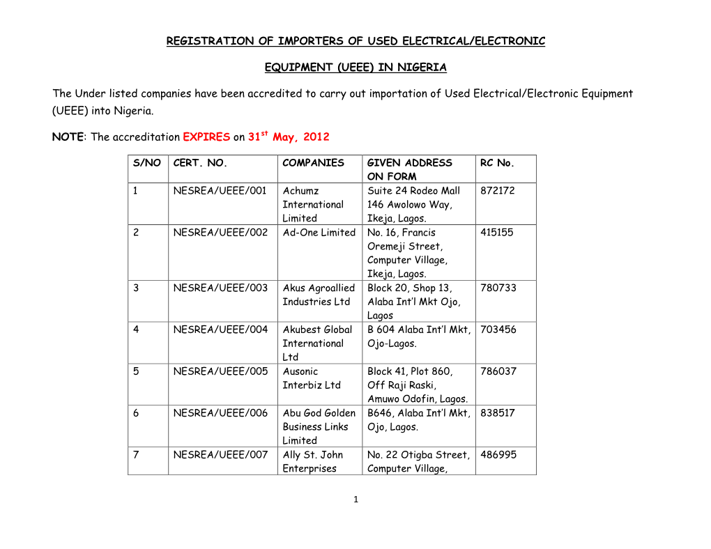 Registration of Importers of Used Electrical/Electronic