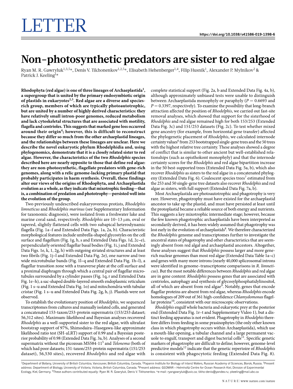 Non-Photosynthetic Predators Are Sister to Red Algae Ryan M