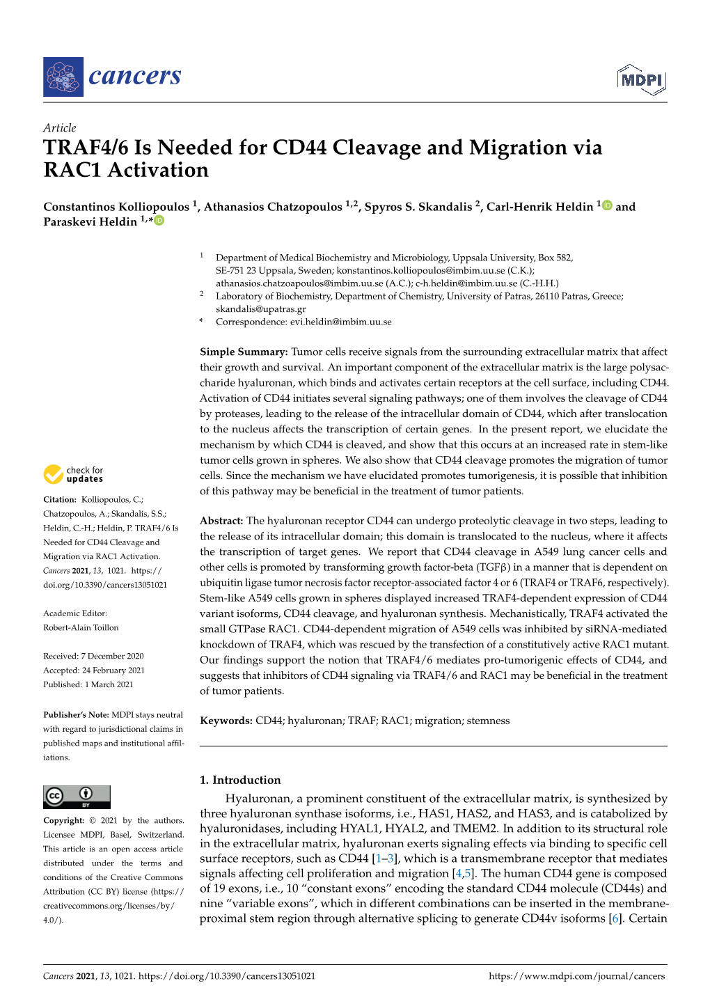 TRAF4/6 Is Needed for CD44 Cleavage and Migration Via RAC1 Activation