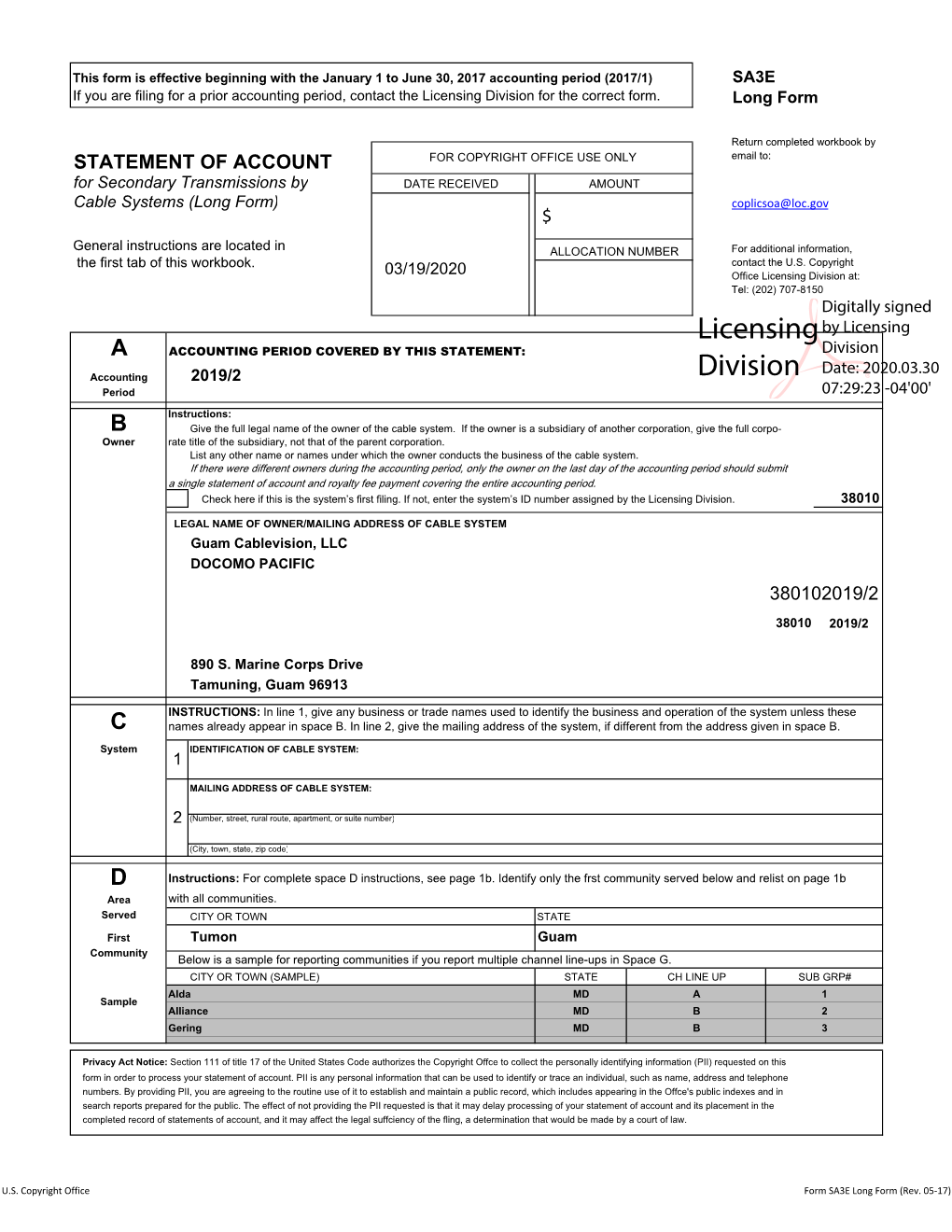 Licensing Division for the Correct Form