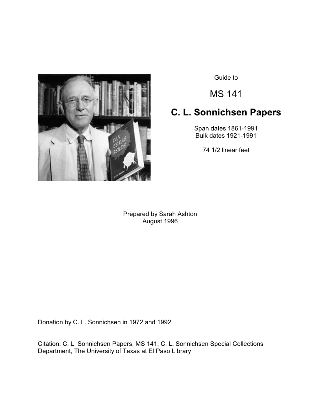 C.L. Sonnichsen Papers, MS