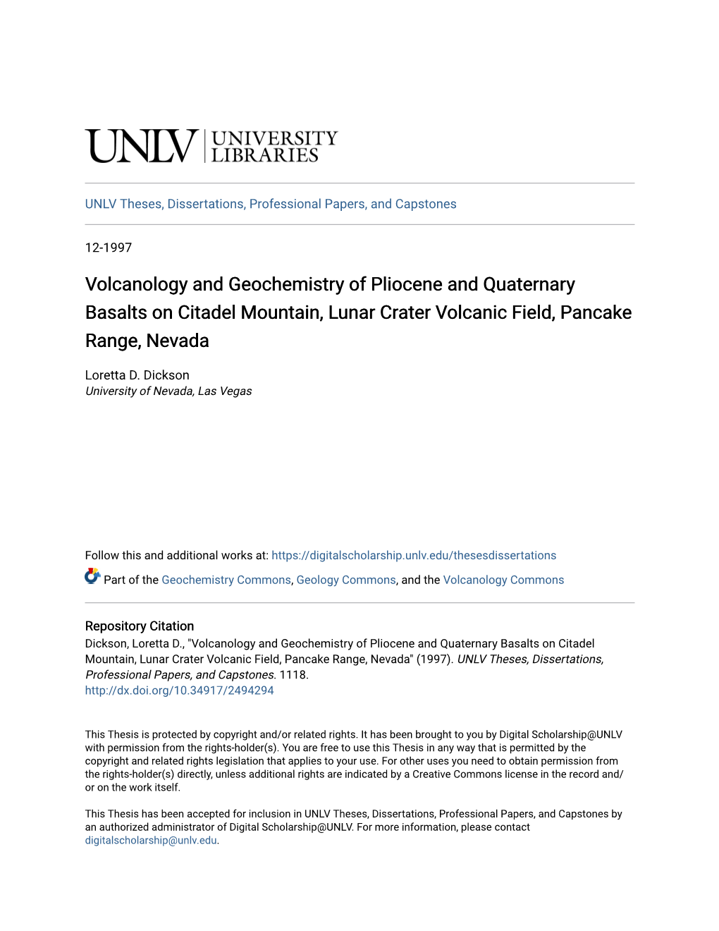 Volcanology and Geochemistry of Pliocene and Quaternary Basalts on Citadel Mountain, Lunar Crater Volcanic Field, Pancake Range, Nevada