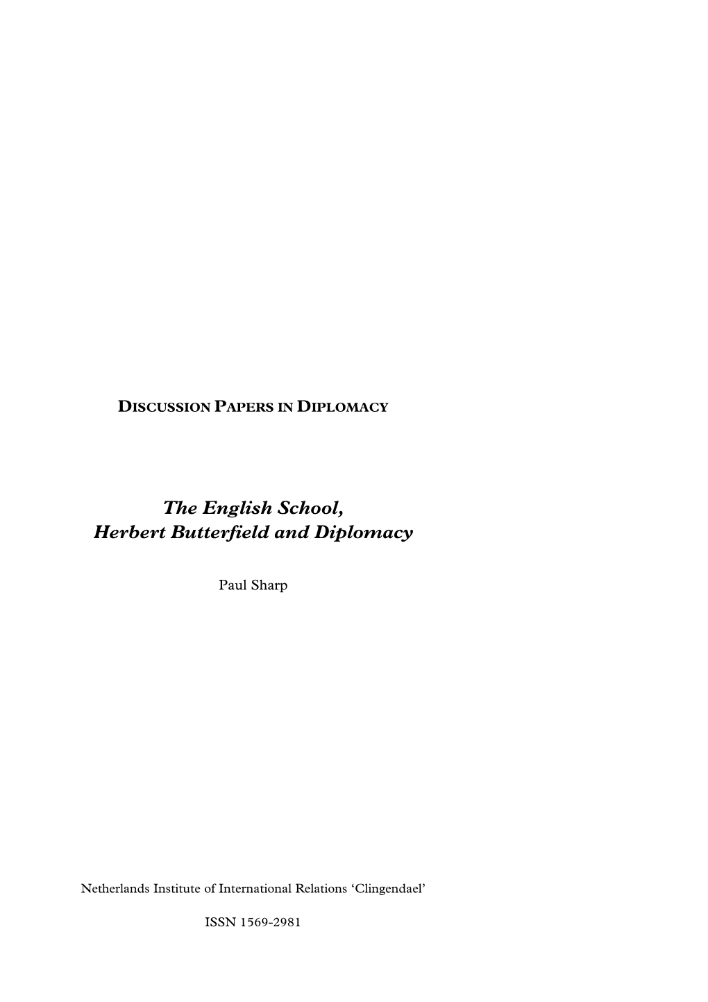 The English School, Herbert Butterfield and Diplomacy