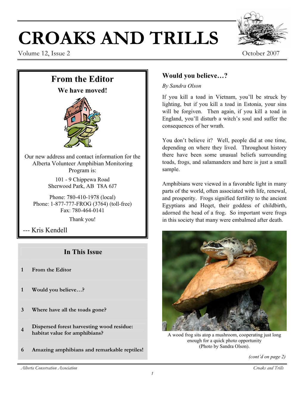 CROAKS and TRILLS Volume 12, Issue 2 October 2007