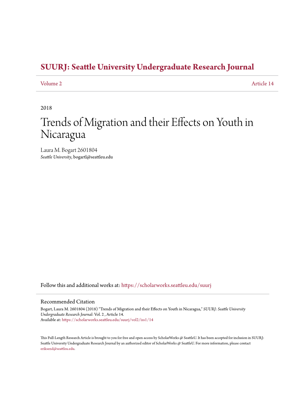 Trends of Migration and Their Effects on Youth in Nicaragua Laura M