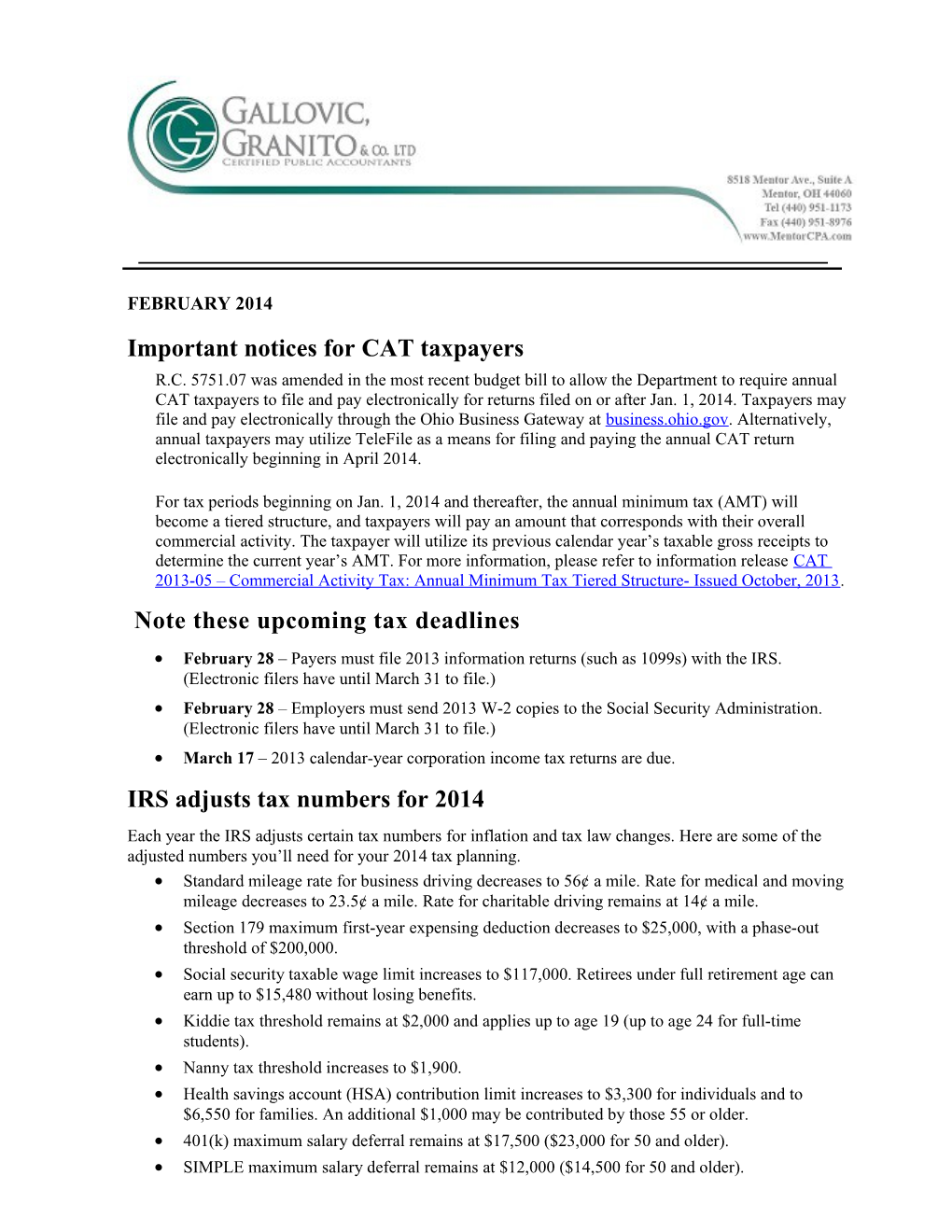 Important Notices Forcat Taxpayers