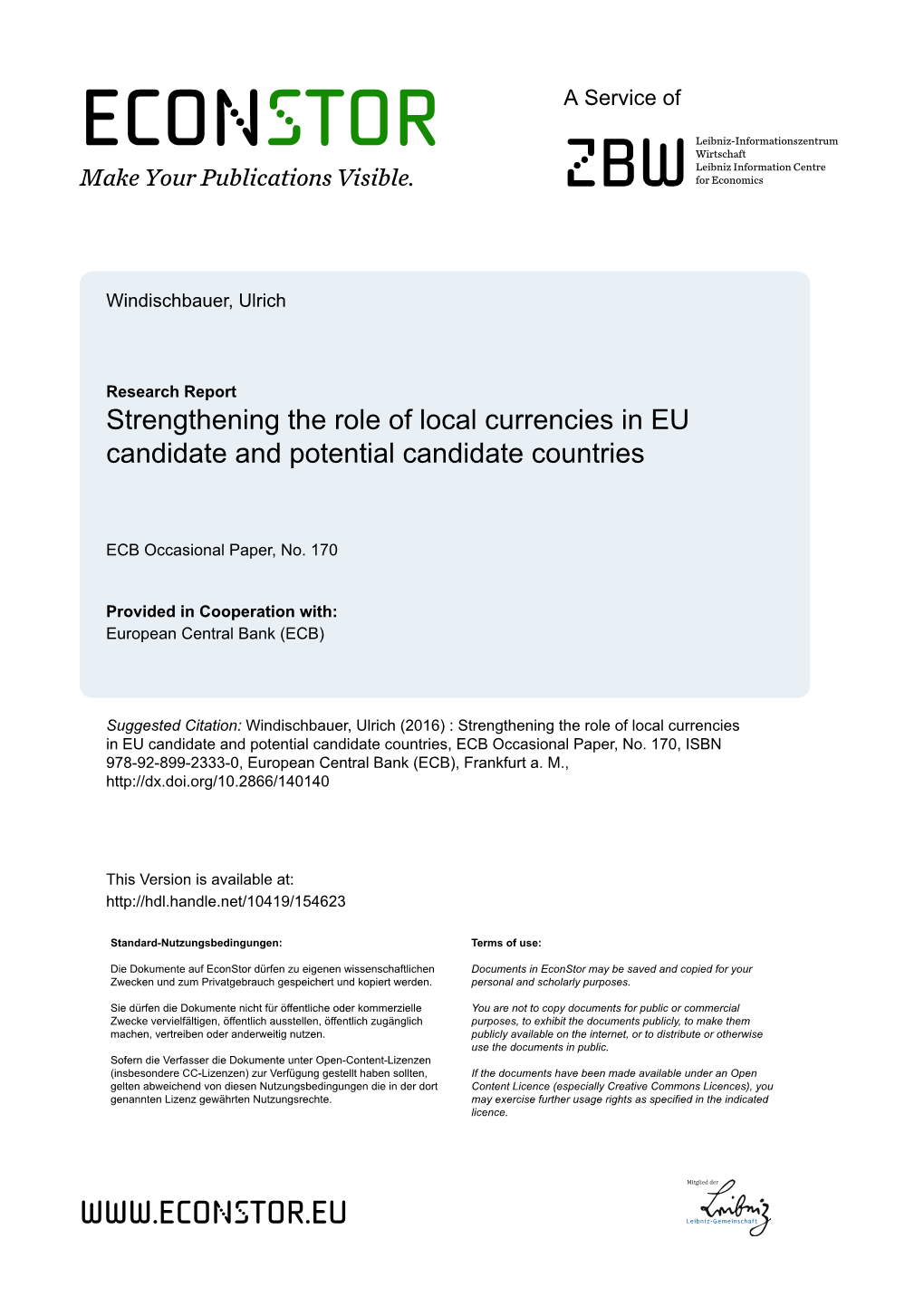 Strengthening the Role of Local Currencies in EU Candidate and Potential Candidate Countries