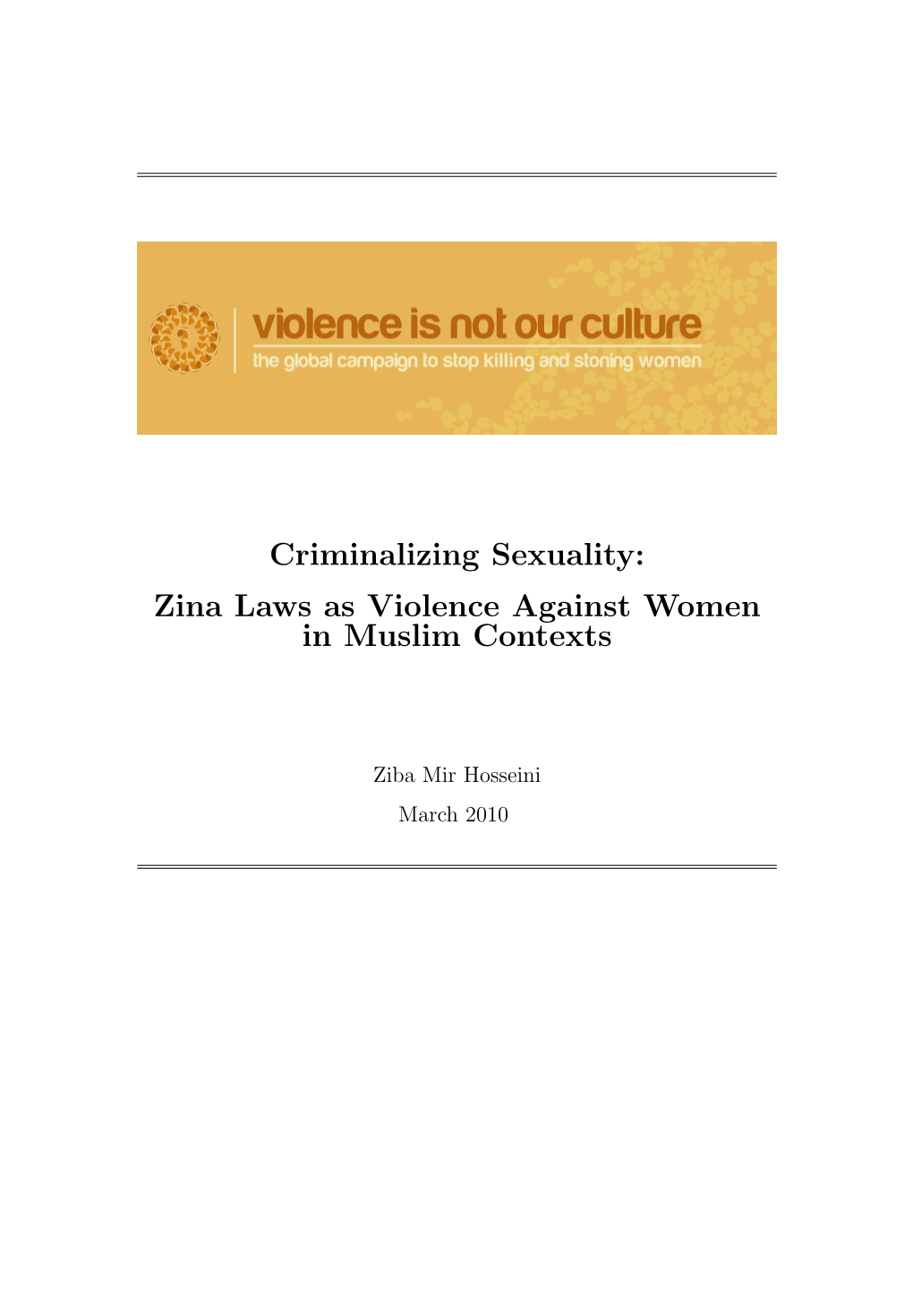 Zina Laws As Violence Against Women in Muslim Contexts