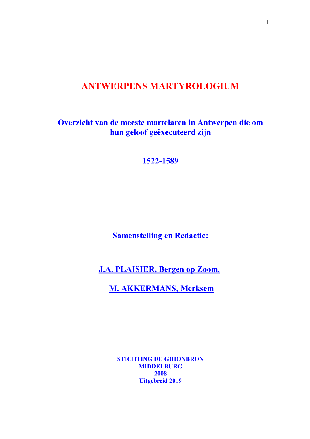 Antwerpens Martyrologium