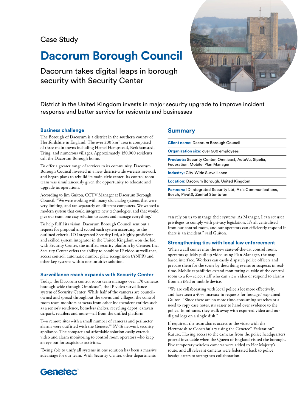 Dacorum Borough Council Dacorum Takes Digital Leaps in Borough Security with Security Center