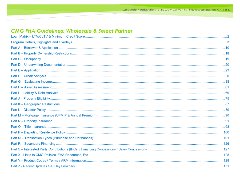 CMG FHA Guidelines: Wholesale & Select Partner