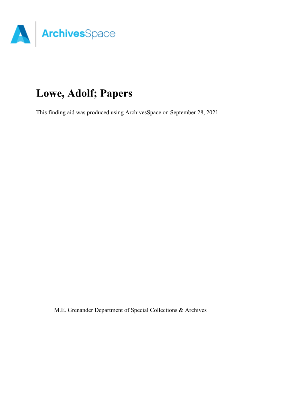 Lowe, Adolf; Papers Ger022