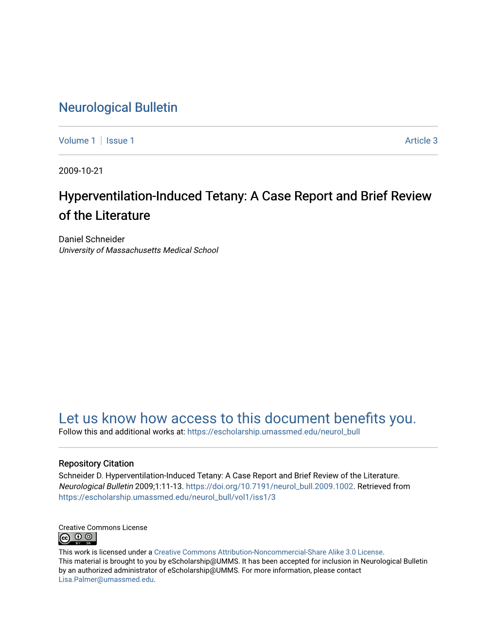 Hyperventilation-Induced Tetany: a Case Report and Brief Review of the Literature