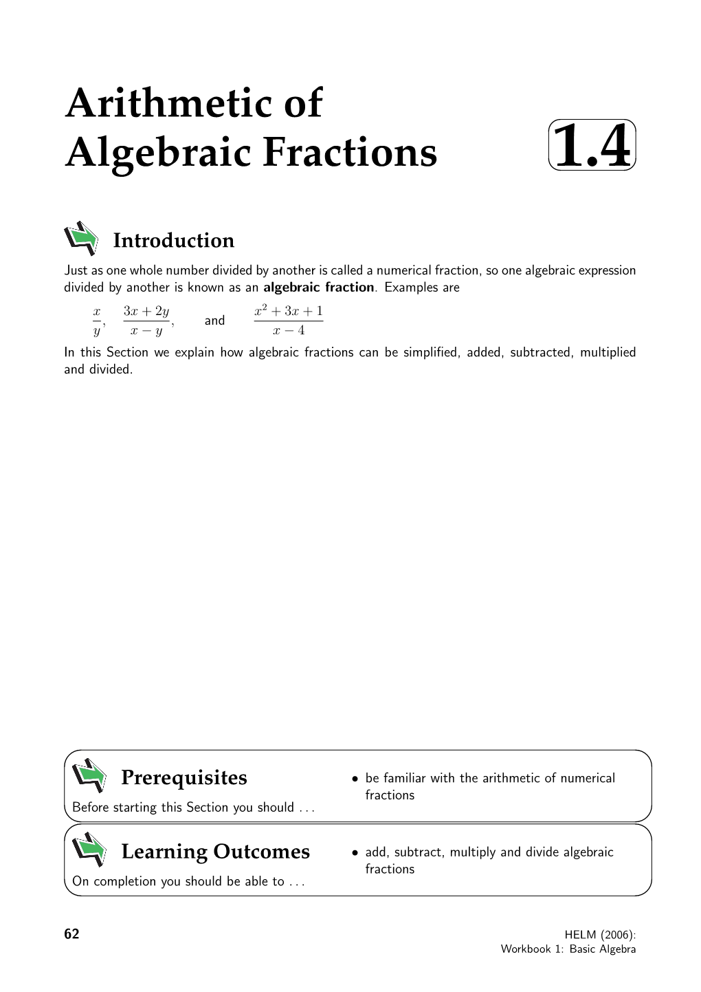 Arithmetic of Algebraic Fractions 1.4   