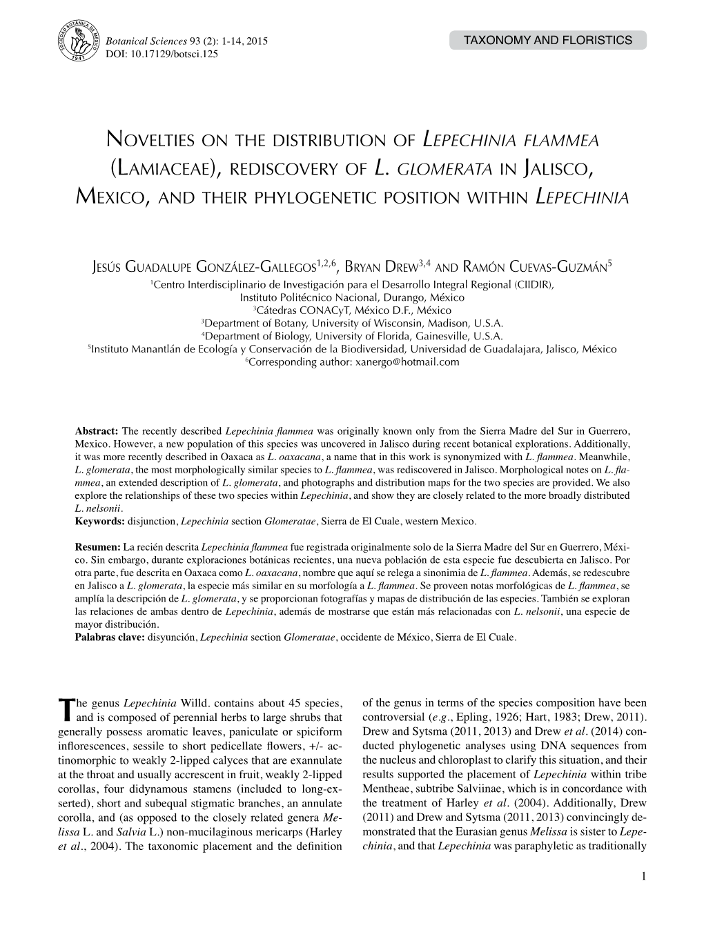 Lamiaceae), Rediscovery of L