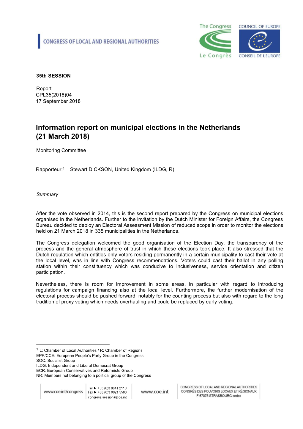 Information Report on Municipal Elections in the Netherlands (21 March 2018)