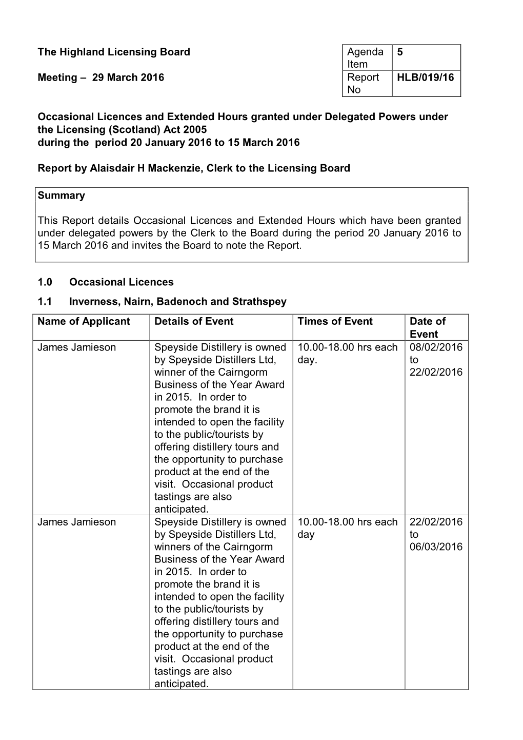 Occasional Licences and Extended Hours Under Delegated Powers