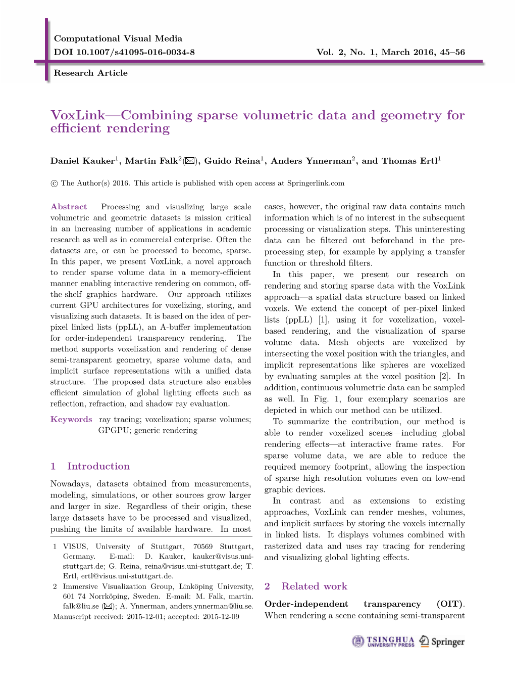 Voxlink—Combining Sparse Volumetric Data and Geometry for Eﬃcient Rendering