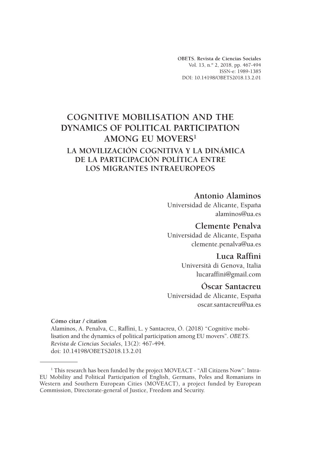 Cognitive Mobilisation and the Dynamics of Political Participation Among EU Movers