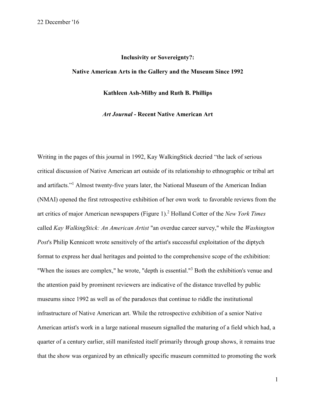 16 1 Inclusivity Or Sovereignty?: Native American Arts in the Gallery