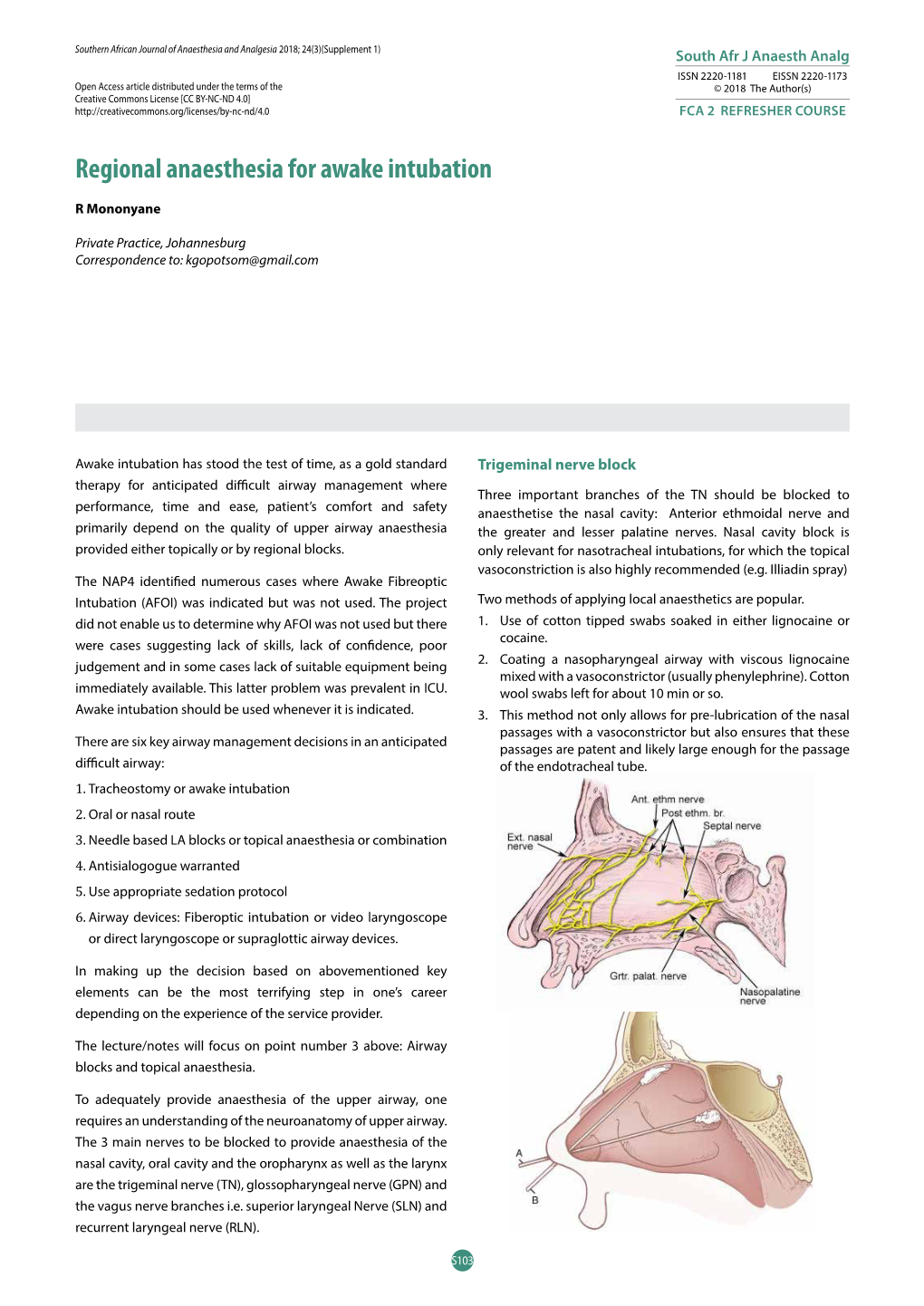 Regional Anaesthesia for Awake Intubation