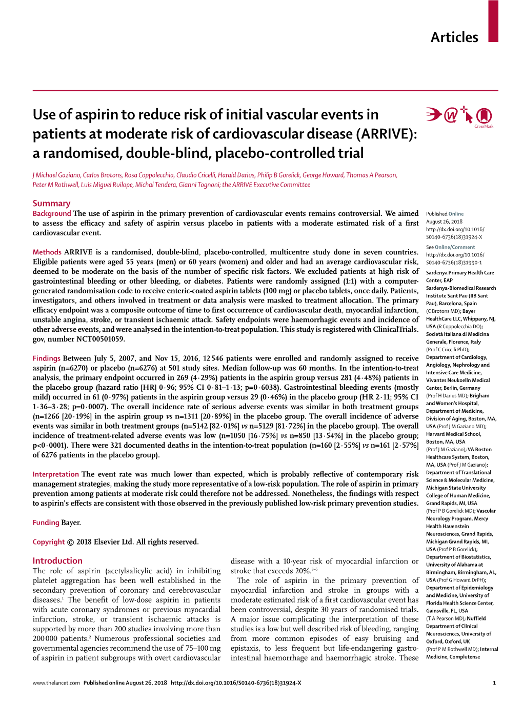 Use of Aspirin to Reduce Risk of Initial Vascular Events in Patients