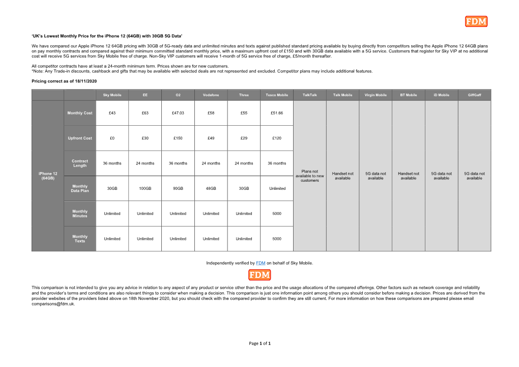 'UK's Lowest Monthly Price for the Iphone 12 (64GB) with 30GB 5G