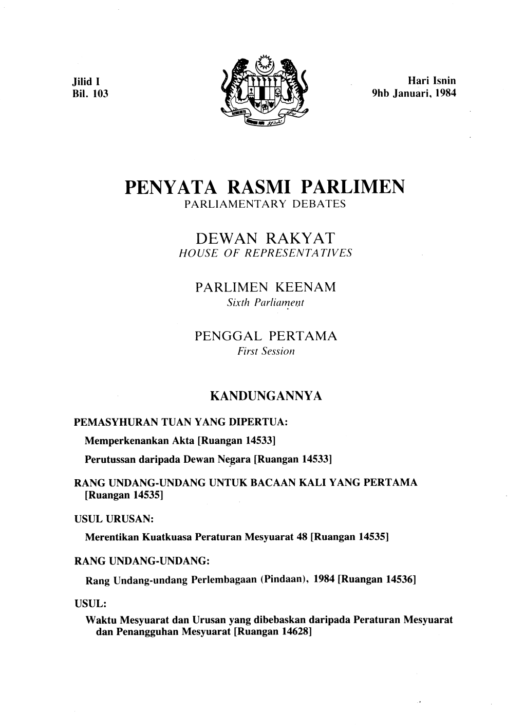 Penyata Rasmi Parlimen Parliamentary Debates