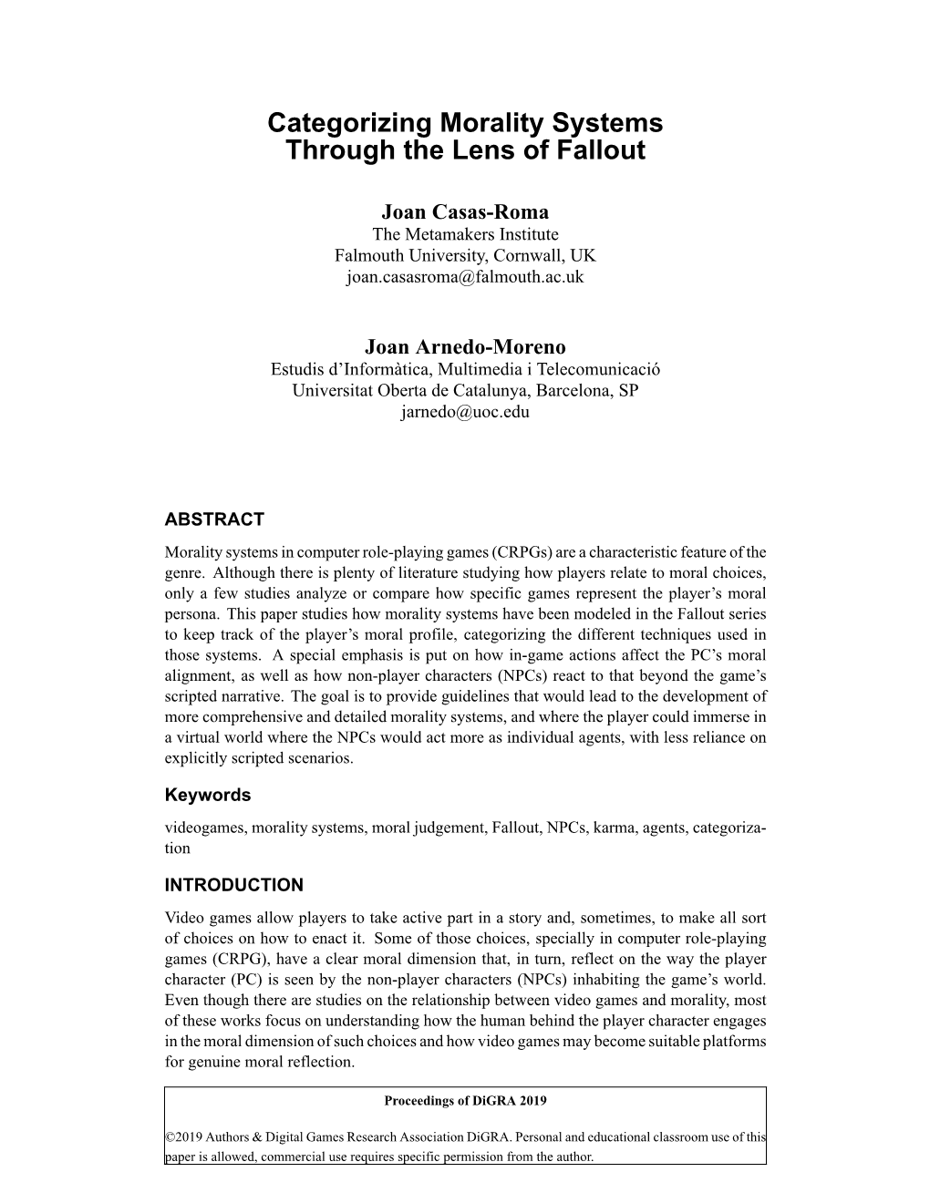 Categorizing Morality Systems Through the Lens of Fallout